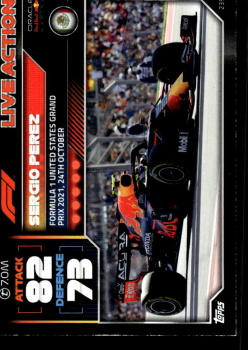 Sergio Perez Red Bull Racing Topps F1 Turbo Attax 2022 F1 Live Action 2021 #235