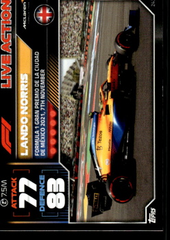 Lando Norris McLaren Topps F1 Turbo Attax 2022 F1 Live Action 2021 #243