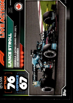 Lance Stroll Aston Martin Topps F1 Turbo Attax 2022 F1 Live Action 2021 #249