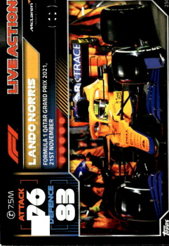 Lando Norris McLaren Topps F1 Turbo Attax 2022 F1 Live Action 2021 #250