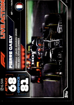 Pierre Gasly Scuderia AlphaTauri Topps F1 Turbo Attax 2022 F1 Live Action 2021 #254