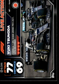 Yuki Tsunoda Scuderia AlphaTauri Topps F1 Turbo Attax 2022 F1 Live Action 2021 #257