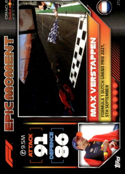 Max Verstappen Red Bull Racing Topps F1 Turbo Attax 2022 F1 Epic Moments #272