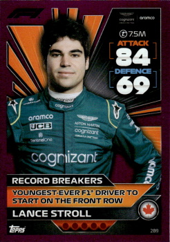 Lance Stroll Aston Martin Topps F1 Turbo Attax 2022 F1 Record Breakers #289