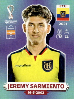 Jeremy Sarmiento Ecuador samolepka Panini World Cup 2022 Silver version #ECU15