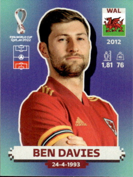 Ben Davies Wales samolepka Panini World Cup 2022 Silver version #WAL06