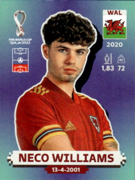 Neco Williams Wales samolepka Panini World Cup 2022 Silver version #WAL11