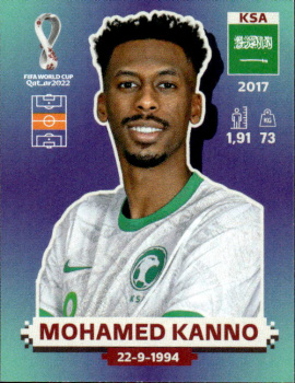 KSA16 Mohamed Kanno Saudi Arabia samolepka Panini World Cup 2022 Silver version #KSA16
