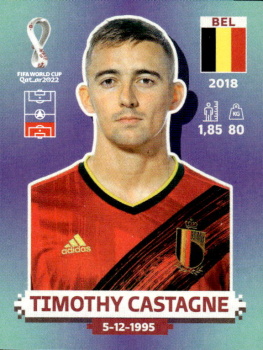Timothy Castagne Belgium samolepka Panini World Cup 2022 Silver version #BEL06
