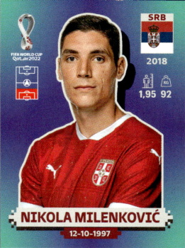 Nikola Milenkovic Serbia samolepka Panini World Cup 2022 Silver version #SRB05