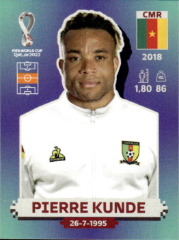 Pierre Kunde Cameroon samolepka Panini World Cup 2022 Silver version #CMR12
