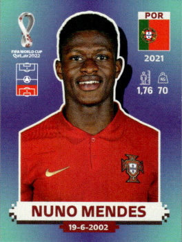 Nuno Mendes Portugal samolepka Panini World Cup 2022 Silver version #POR07