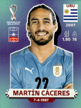 Martin Caceres Uruguay samolepka Panini World Cup 2022 Silver version #URU06