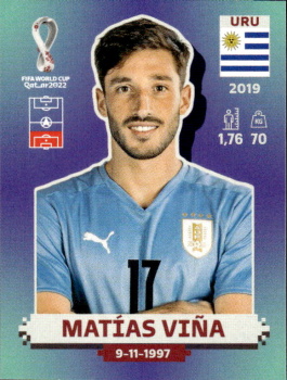 Matias Vina Uruguay samolepka Panini World Cup 2022 Silver version #URU10