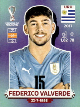 Federico Valverde Uruguay samolepka Panini World Cup 2022 Silver version #URU15
