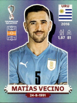 Matias Vecino Uruguay samolepka Panini World Cup 2022 Silver version #URU16
