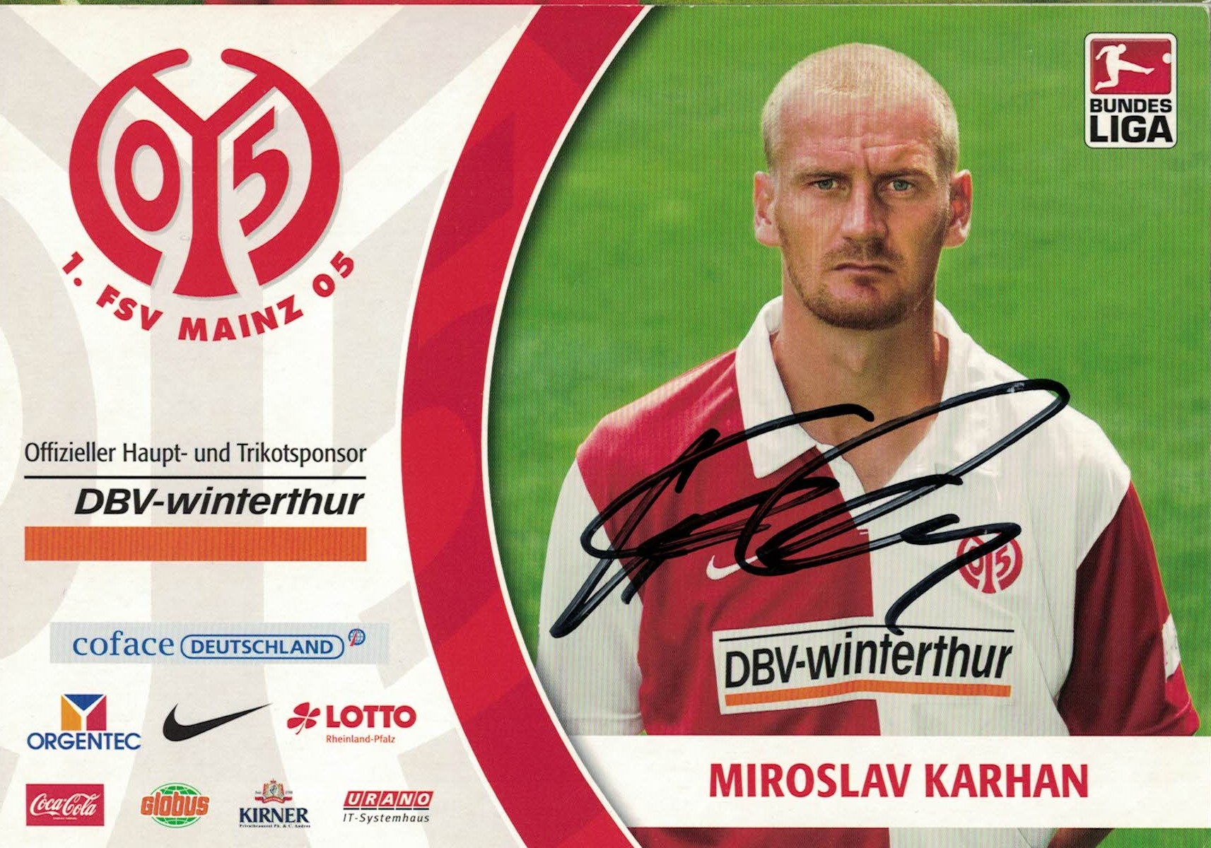 Miroslav Karhan 1. FSV Mainz 05 2008/09 Podpisova karta autogram
