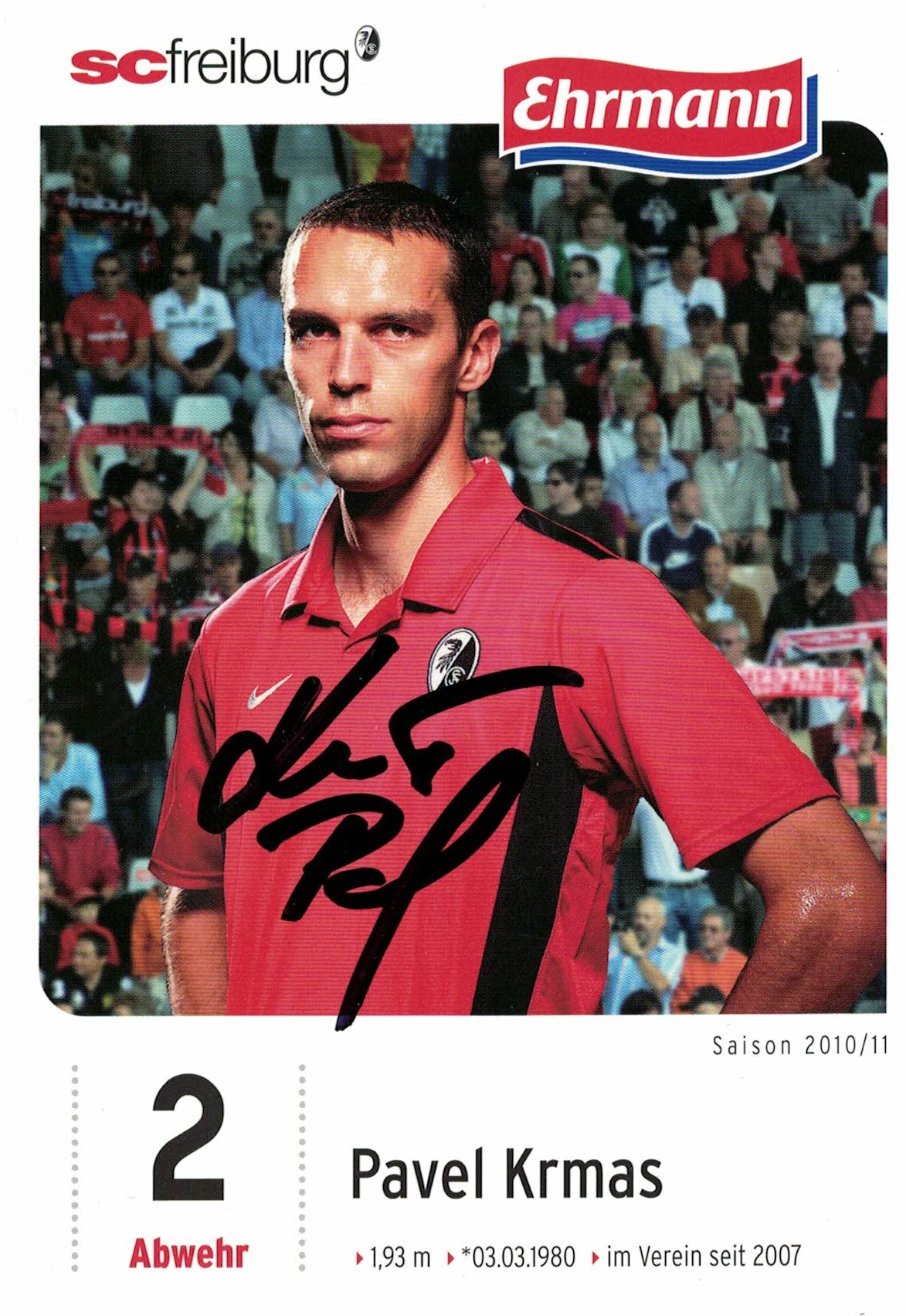Pavel Krmas SC Freiburg 2010/11 Podpisova karta autogram