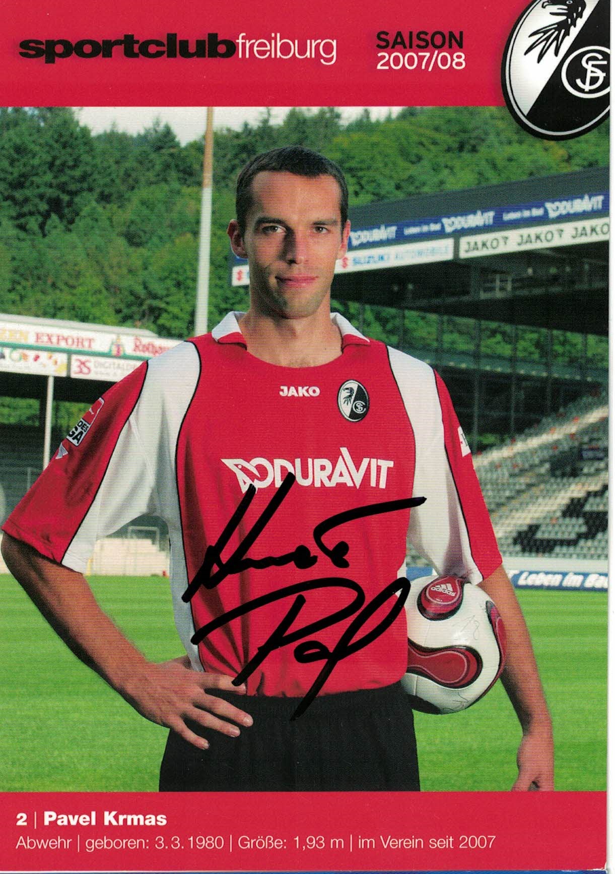 Pavel Krmas SC Freiburg 2007/08 Podpisova karta autogram
