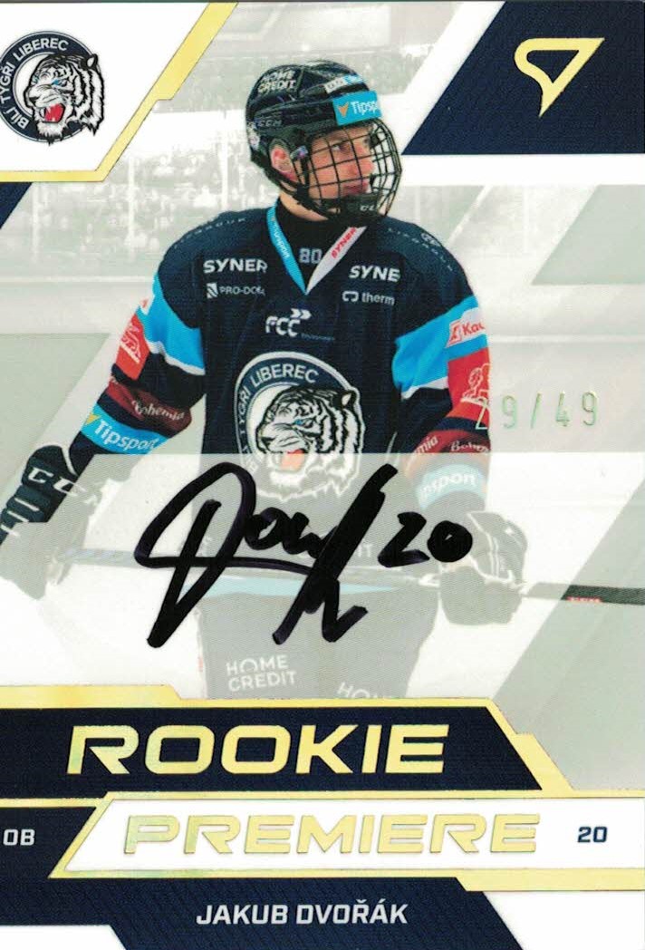 Jakub Dvorak Liberec Tipsport ELH 2022/23 SportZoo 1. serie Rookie Premiere Auto /49 #RPS-JD