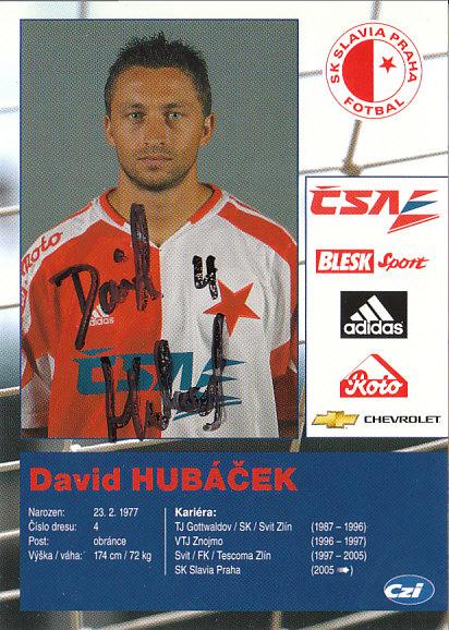 David Hubáček SK Slavia Praha 2005/06 Podpisova karta Autogram