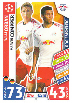 Willi Orban / Marvin Compper RB Leipzig 2017/18 Topps Match Attax CL Defensive Duo #90