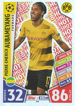 Pierre-Emerick Aubameyang Borussia Dortmund 2017/18 Topps Match Attax CL Hot Shot #107