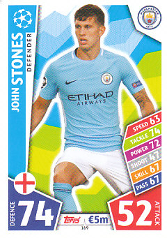 John Stones Manchester City 2017/18 Topps Match Attax CL #169