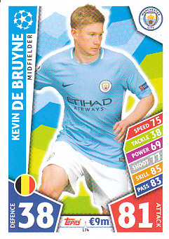 Kevin de Bruyne Manchester City 2017/18 Topps Match Attax CL #174