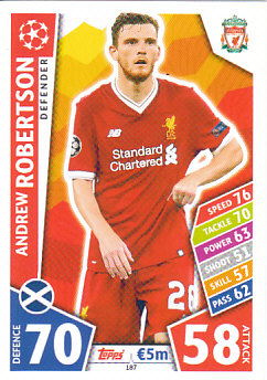 Andrew Robertson Liverpool 2017/18 Topps Match Attax CL #187