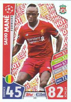 Sadio Mane Liverpool 2017/18 Topps Match Attax CL Hot Shot #195