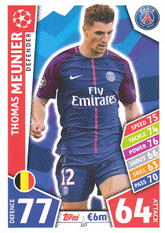 Thomas Meunier Paris Saint-Germain 2017/18 Topps Match Attax CL #257