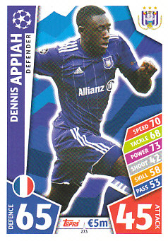 Dennis Appiah RSC Anderlecht 2017/18 Topps Match Attax CL #273