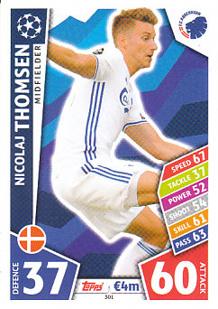 Nicolaj Thomsen FC Kobenhavn 2017/18 Topps Match Attax CL #301