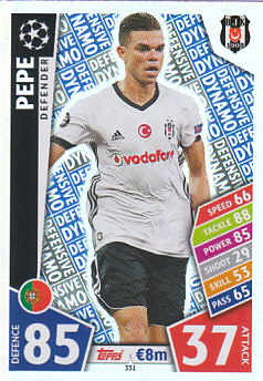 Pepe Besiktas JK 2017/18 Topps Match Attax CL Defensive Dynamo #331