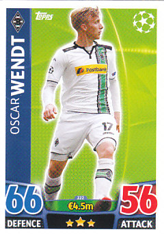 Oscar Wendt Borussia Monchengladbach 2015/16 Topps Match Attax CL #222