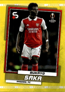 Bukayo Saka Arsenal Topps UEFA Football Superstars 2022/23 Variations Common Yellow Action #163