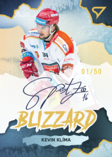 Kevin Klima Hradec Kralove Tipsport ELH 2022/23 SportZoo 1. serie Blizzard Gold Auto /50 #BLS-KK