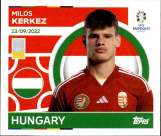 Milos Kerkez Hungary samolepka Topps EURO 2024 #HUN7