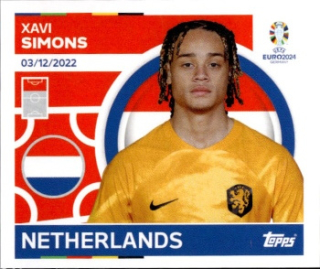 Xavi Simons Netherlands samolepka Topps EURO 2024 #NED17