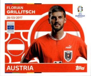 Florian Grillitsch Austria samolepka Topps EURO 2024 #AUT12