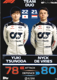 Yuki Tsunoda & Nyck de Vries Scuderia Alpha Tauri Topps F1 Turbo Attax 2023 #90