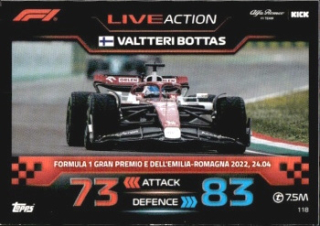 Valtteri Bottas Alfa Romeo Topps F1 Turbo Attax 2023 F1 Live Action 2022 #118