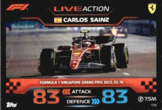 Carlos Sainz Ferrari Topps F1 Turbo Attax 2023 F1 Live Action 2022 #139