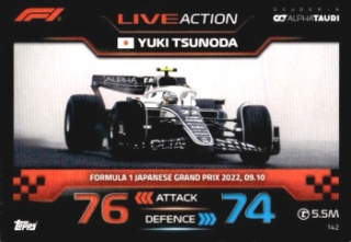 Yuki Tsunoda Scuderia Alpha Tauri Topps F1 Turbo Attax 2023 F1 Live Action 2022 #142