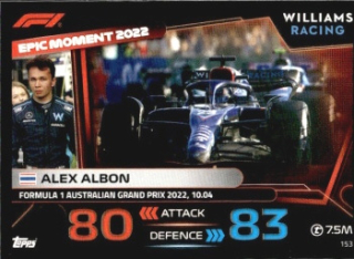 Alex Albon Williams Topps F1 Turbo Attax 2023 F1 Epic Moments #153