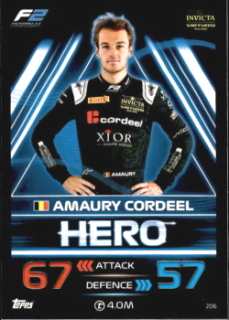 Amaury Cordeel Invicta Virtuosi Racing Topps F1 Turbo Attax 2023 F2 Heroes 2023 #206