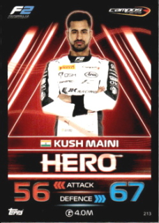 Kush Maini Campos Racing Topps F1 Turbo Attax 2023 F2 Heroes 2023 #213