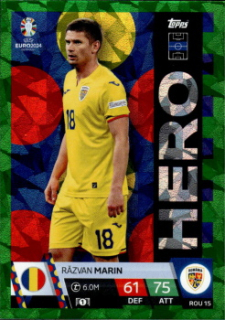 Razvan Marin Romania Topps Match Attax EURO 2024 Hero Green Emerald #ROM15