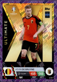 Kevin De Bruyne Belgium Topps Match Attax EURO 2024 Ultimate XI Purple Sapphire #UXI7